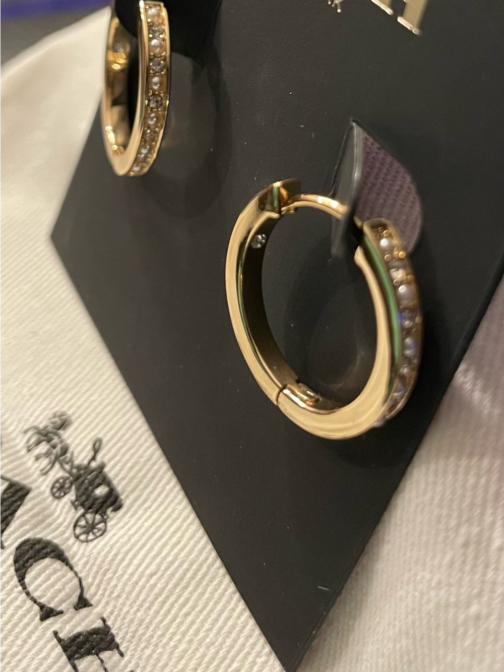 Coach Gold Hoop Earrings - Polished Round Hoops - Picture 2 of 5